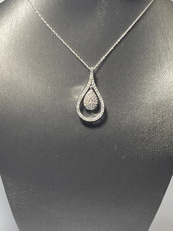 Trendy Coin Necklaces For Bold Style-14 Karat White Gold Dangling Diamond Teardrop Necklace Gorgeous 1+ Carats