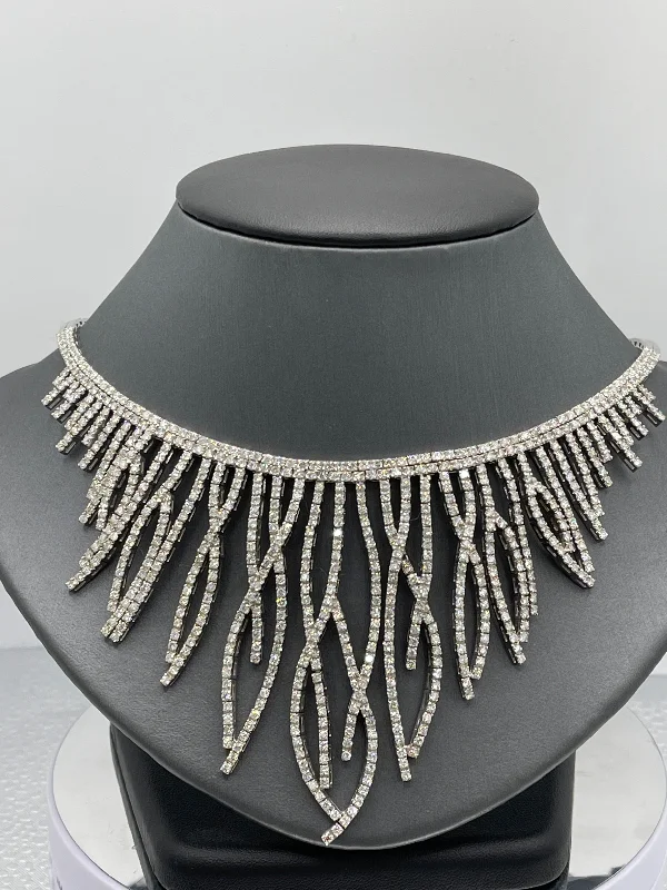 Beautiful Multi-Layered Necklaces For Trendy Wear-14 Karat White Gold Omega Diamond Icicle Necklace Incredible Over 17 Carats