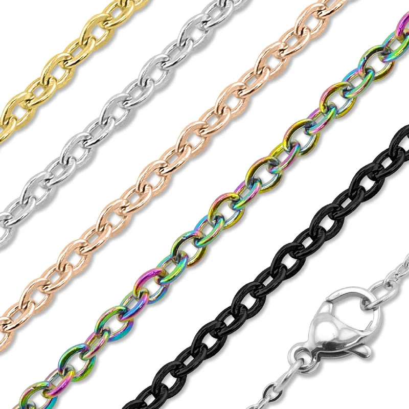 Colorful Crystal Pendant Necklaces For Evening Wear-18K Gold PVD Stainless Steel PVD Coated Loop/Cable Chain Necklace / CHN3011