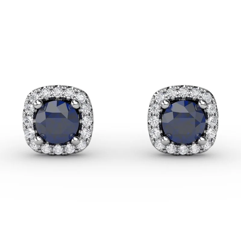 Personalized Gemstone Earrings For Custom Gifts-FANA Sapphire and Diamond Stud Earrings ER1479S