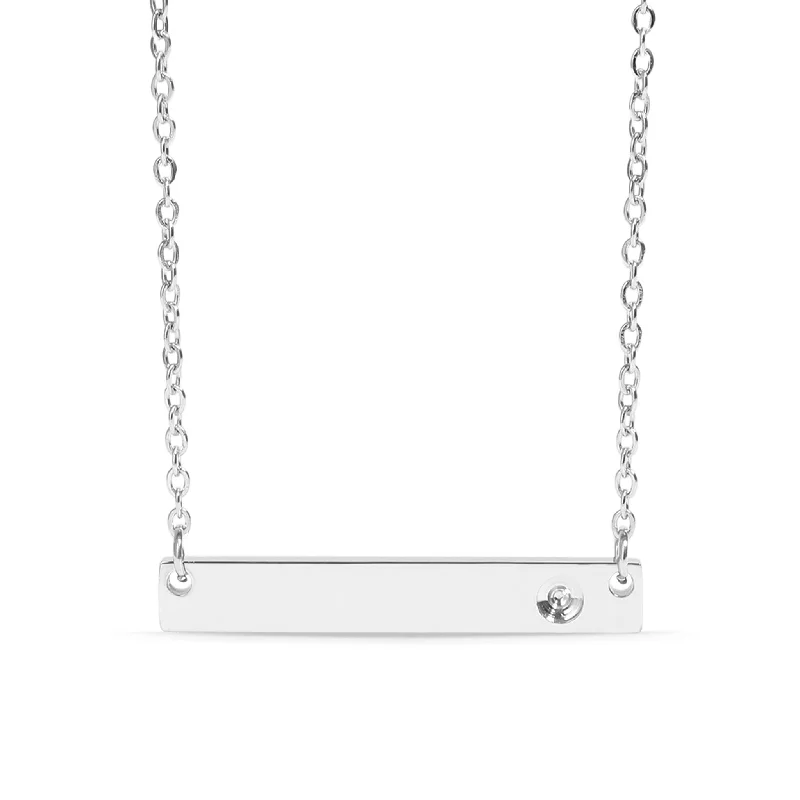 Diamond Pendant Necklaces For Special Occasions-Polished Stainless Steel Horizontal Stampable Birthstone Bar Necklace / SBB00114