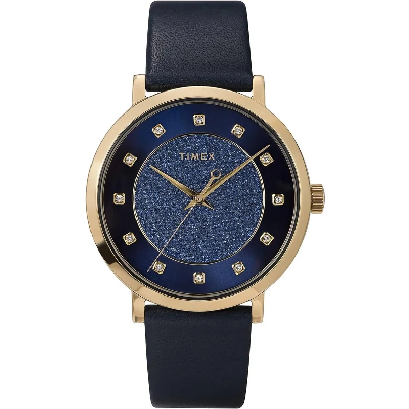 Watches For Fashion Jewelry-Timex Women's Watch - Celestial Blue Glitter Dial Blue Leather Strap | TW2U41100VQ