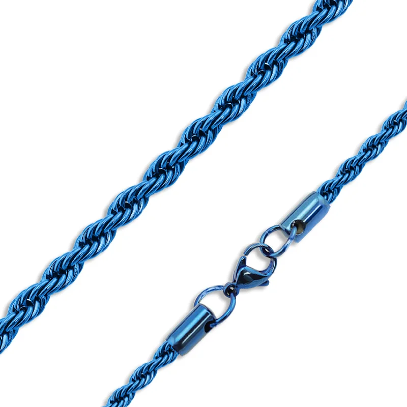 Colorful Stone Pendant Necklaces For Summer Wear-Stainless Steel Blue Rope Chain Necklace / CHN9703