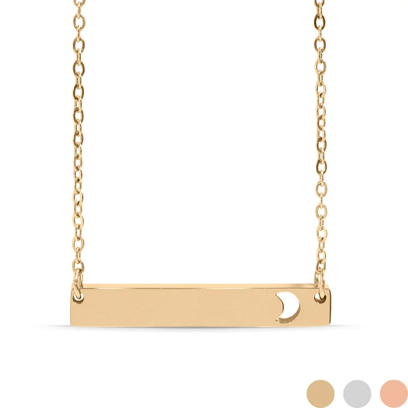 Classic Pearl Bar Necklaces For Timeless Elegance-18K Gold PVD Stainless Steel Moon Cutout Horizontal Bar Necklace / SBB0154