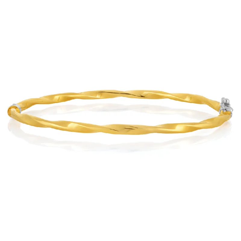 Bangles With Engraved Messages-9ct Yellow Gold Silverfilled 60mm Twist Bangle