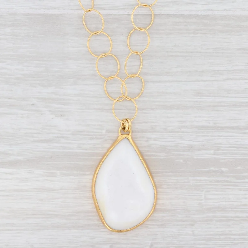 Trendy Tassel Necklaces For Casual Wear-New Nina Nguyen White Druzy Quartz Agate Pendant Necklace 20" Sterling 22k Gold