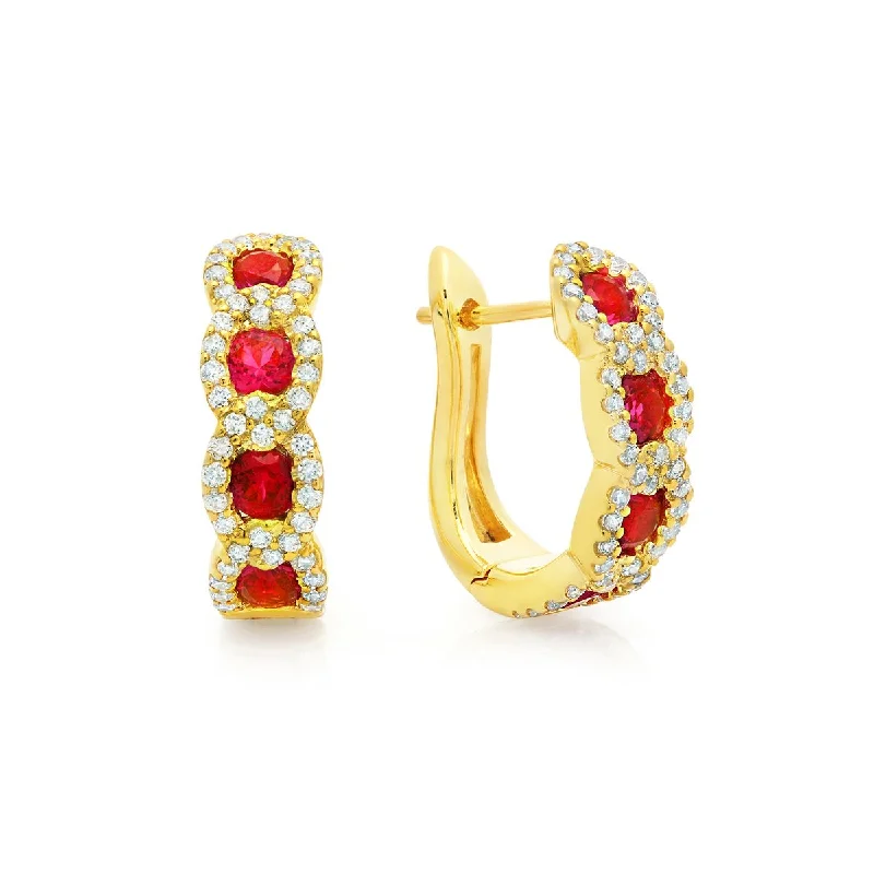 Stunning Drop Earrings For Evening Wear-Fana Curb Link Ruby and Diamond Hoop Earrings