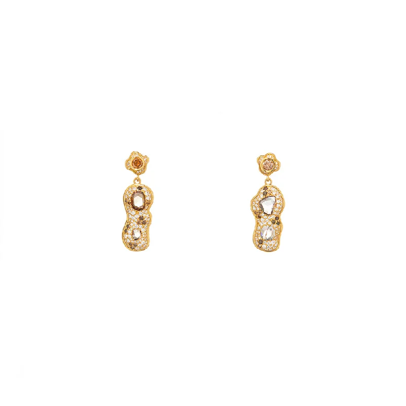 Classic Gold Hoop Earrings-18 Karat Yellow Gold Congac Diamond Drop Earrings