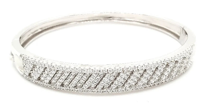 Bangles For Religious Festivals-Micro Pave 925 Sterling Silver Bangle Rhodium Plating with Cubic Zirconia