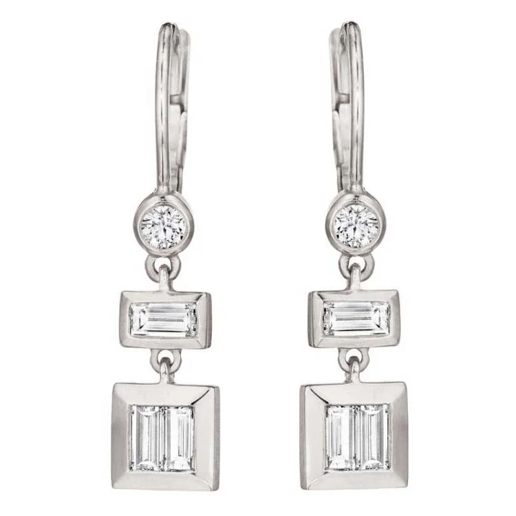 Silver Drop Earrings For Casual Look-Diamond Baguette Deco Earrings