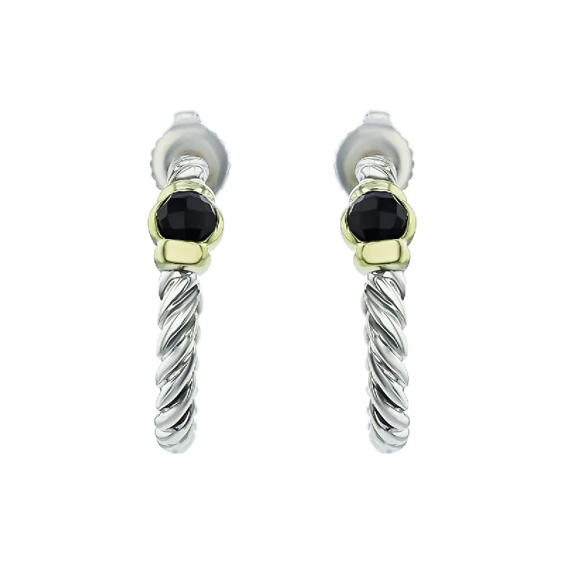 Pearl Earrings For Special Occasions-David Yurman Hoop Earrings with Black Onyx