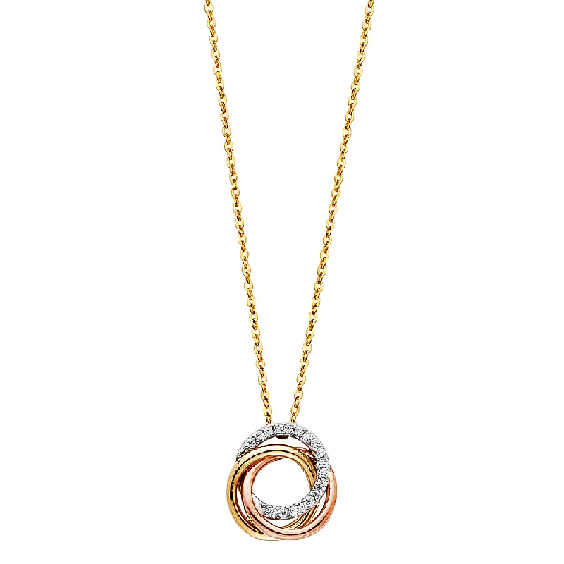 Elegant Pearl Chain Necklaces For Wedding Style-14K  CZ THREE RINGS NECKLACE