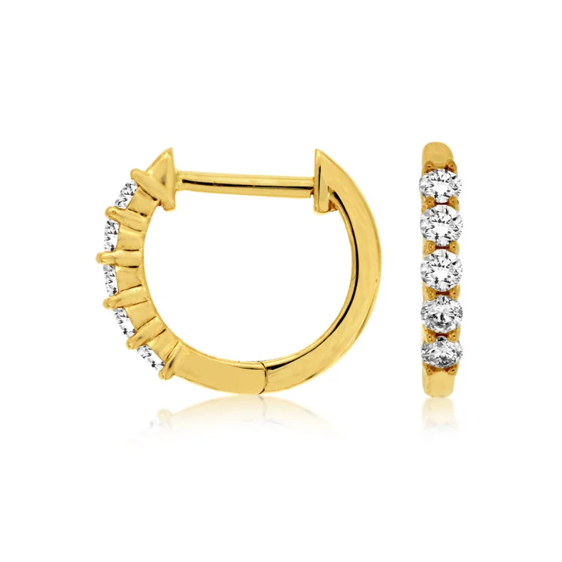 Chunky Earrings For Bold Fashion Statements-14 Karat Yellow Gold 1/4 Carat Diamond Hoop Earrings