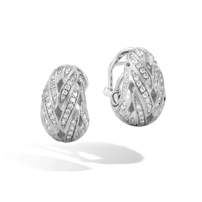 Silver Earrings For Timeless Fashion-Classic Chain Silver Diamond Pave Buddha Belly Earrings