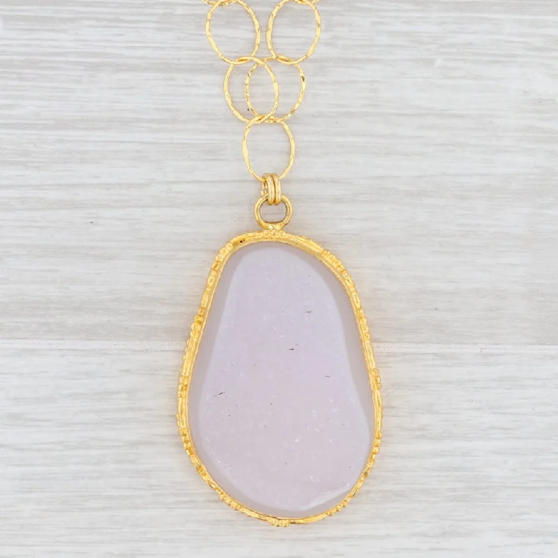 Layered Crystal Necklaces For Evening Glam-New Nina Nguyen White Druzy Quartz Pendant Necklace 18.5" Sterling Gold Vermeil