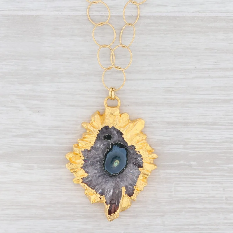 Fashionable Drop Necklaces For Trendy Style-New Nina Nguyen Geode Amethyst Pendant Necklace Sterling Gold Vermeil 19.5"