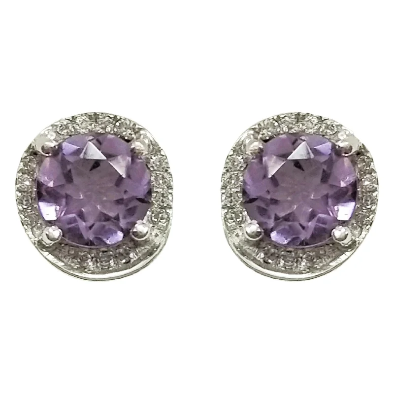 Modern Resin Earrings For Bold Statements-9 kt White Gold Amethyst and Diamond Earrings