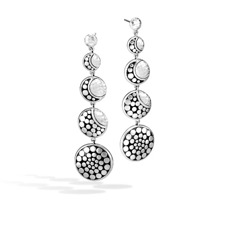 Personalized Earrings With Initials-Dot Moon Phase Hammered Silver Drop Earrings