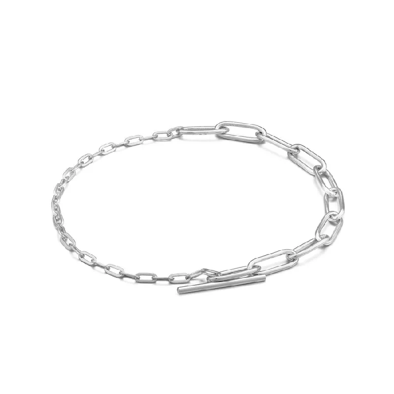 Bracelets For Weddings-MIXED LINK T-BAR BRACELET SILV