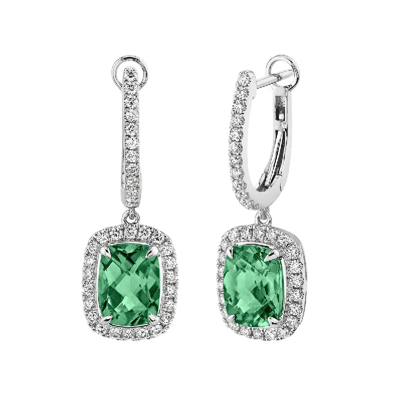 Artistic Earrings For Creative Looks-Green Tourmaline 14K Gold Huggie Earrings with Diamonds