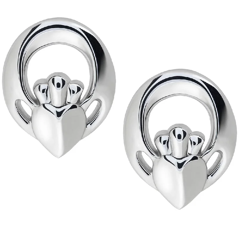 Unique Earrings For Bridal Jewelry-Sterling Silver Claddagh Earrings UES-6168