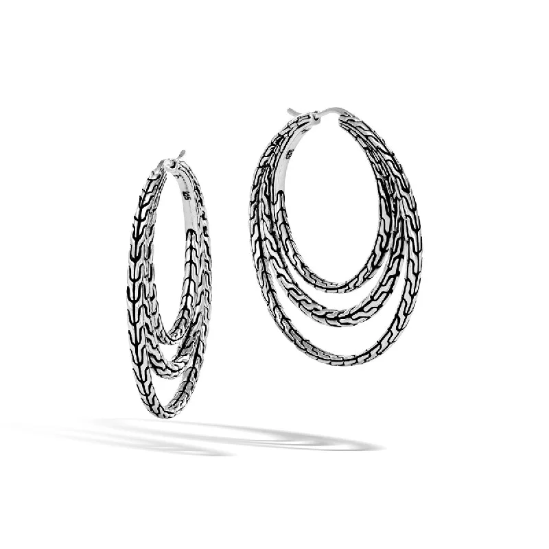 Elegant Gold Drop Earrings For Weddings-Classic Chain Silver Medium Hoop Earrings