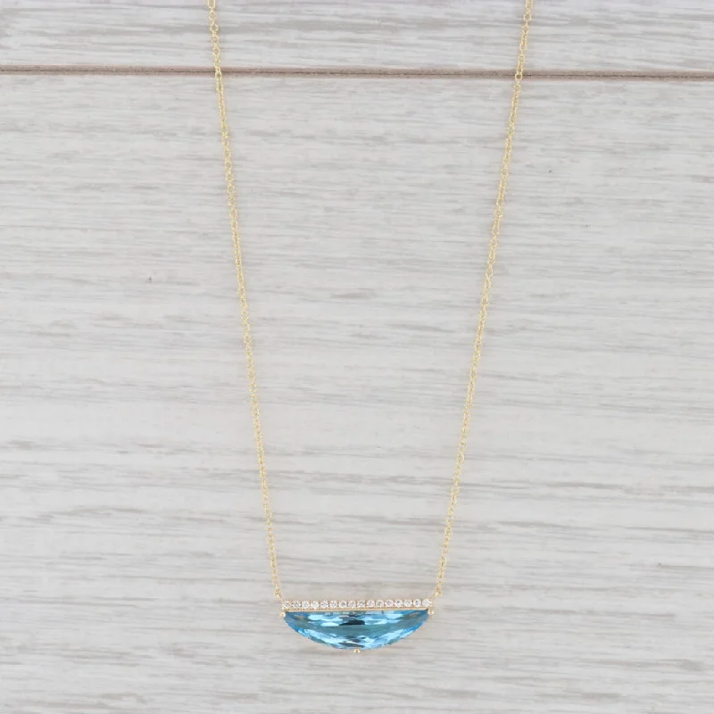 Custom Birthstone Pendant Necklaces For Bridesmaids-New 3.09ctw Blue Topaz Diamond Pendant Necklace 14k Yellow Gold 16" Cable Chain