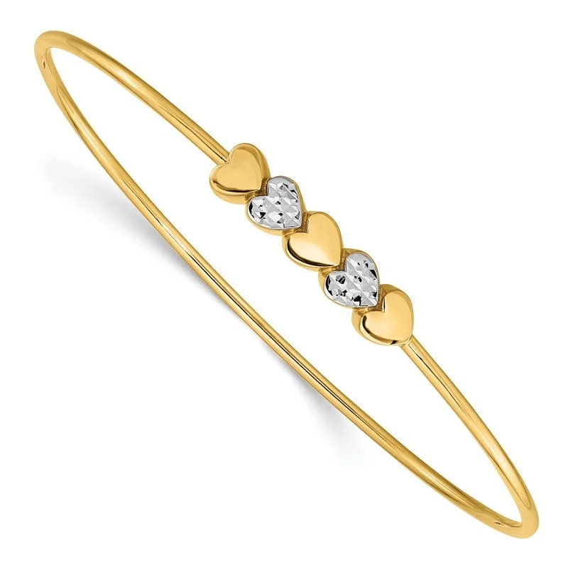 Bangles With Fashionable Details-14K & White Rhodium Polished D/C Hearts Slip On Bangle