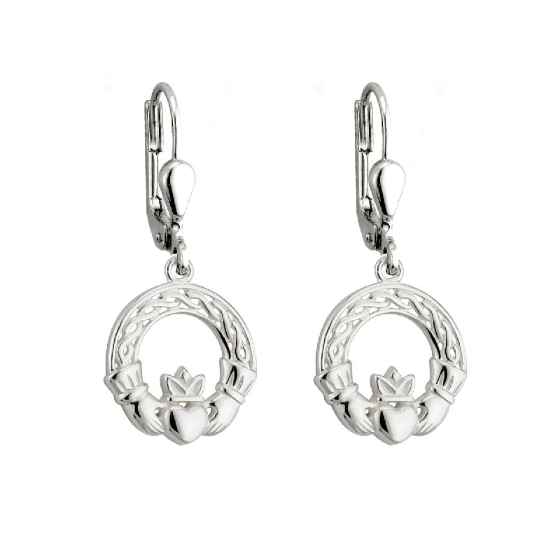 Sleek Hoop Earrings For Stylish Look-Sterling Silver Claddagh Drop Earrings - S33271