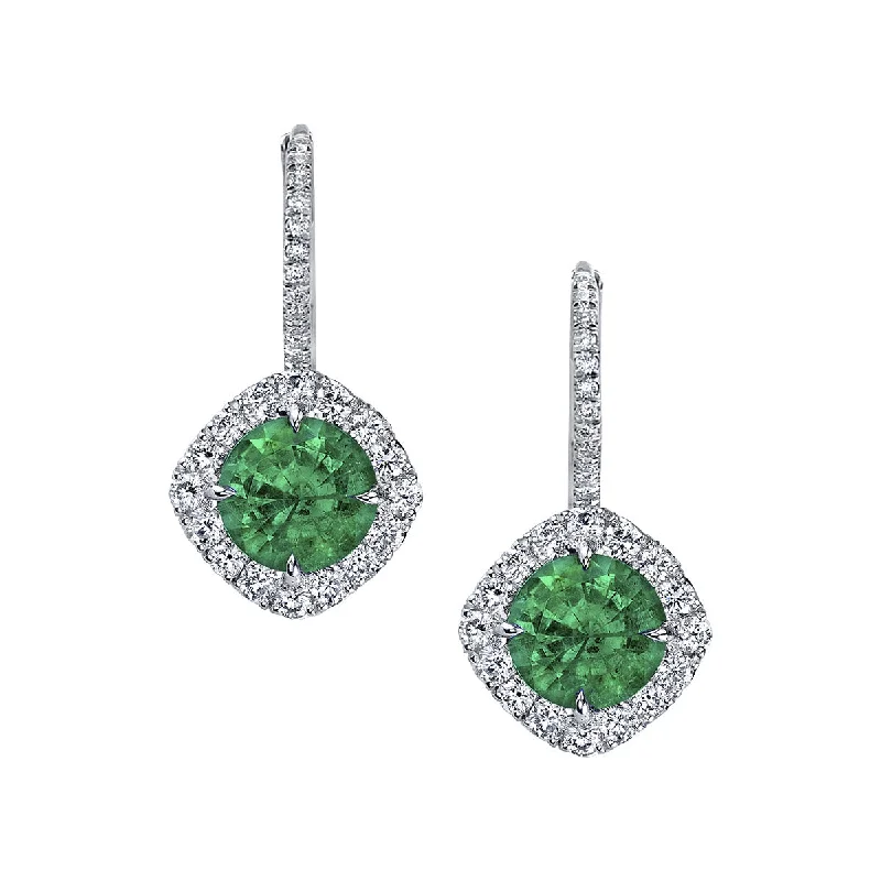 Artistic Earrings For Creative Looks-Emerald and Diamond Earrings