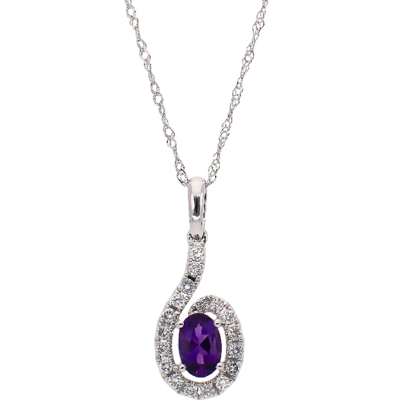 Colorful Gemstone Chain Necklaces For Fun Vibes-14K White Gold Amethyst and Diamond Necklace