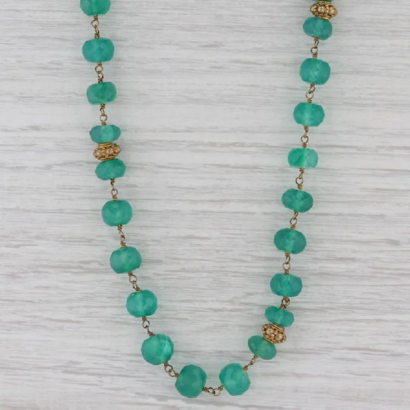 Simple Pearl Necklaces For Everyday Wear-New Nina Nguyen Melody Green Onyx Bead Necklace Sterling Gold Vermeil Adjustable