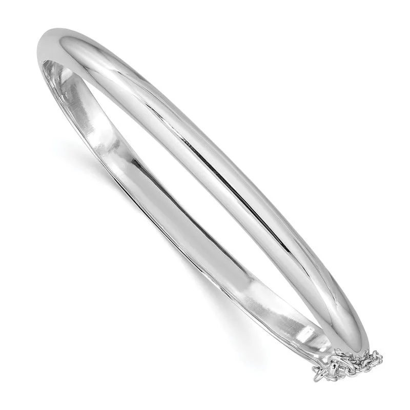 Bangles With Layered Design-Sterling Silver Rhodium-plated 5mm w/Chain Bracelet Hinged Bangle