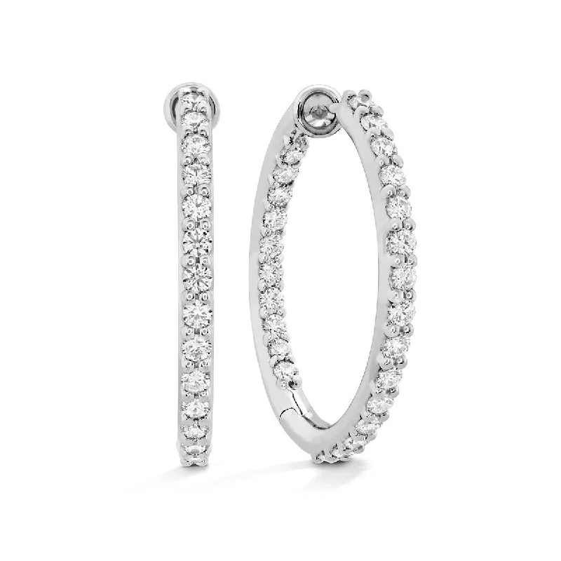 Sleek Silver Earrings For Casual Style-Classic Inside-Out Diamond Hoop Earrings