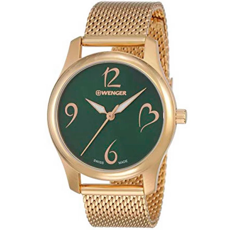 Watches For Special Occasions-Wenger Women's Watch - City Very Lady Analog Green Dial Mesh Bracelet | 01.1421.121