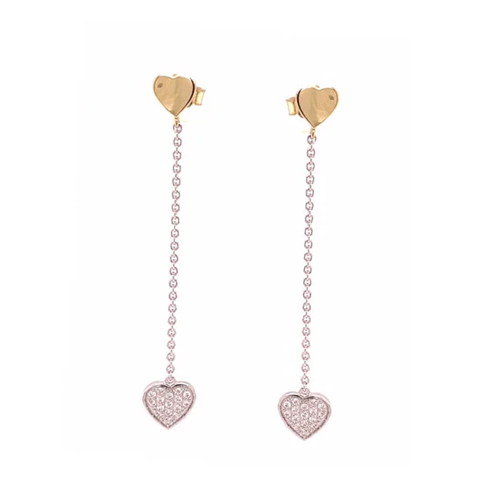 Elegant Drop Earrings For Bridal Jewelry-Heart Dangle Chain Earrings, 2 Inches, Sterling and Gold Plating