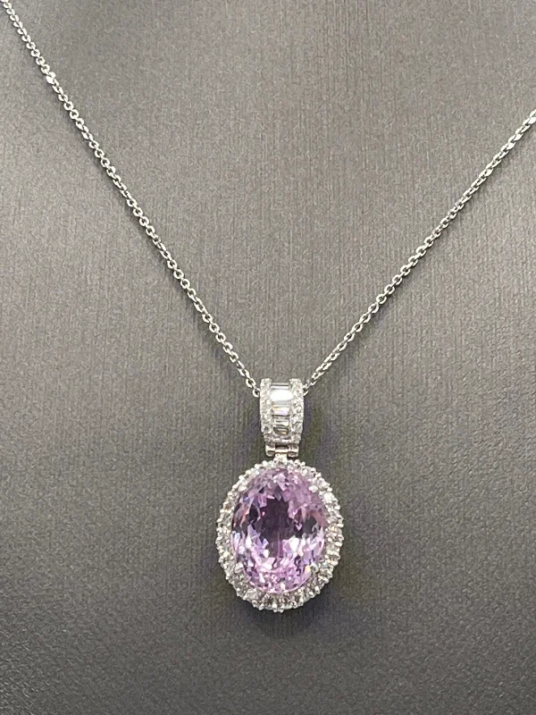 Heart Shaped Necklaces For Girlfriend Gifts-14 Karat White Gold Purple Pink Kunzite And Diamond Necklace