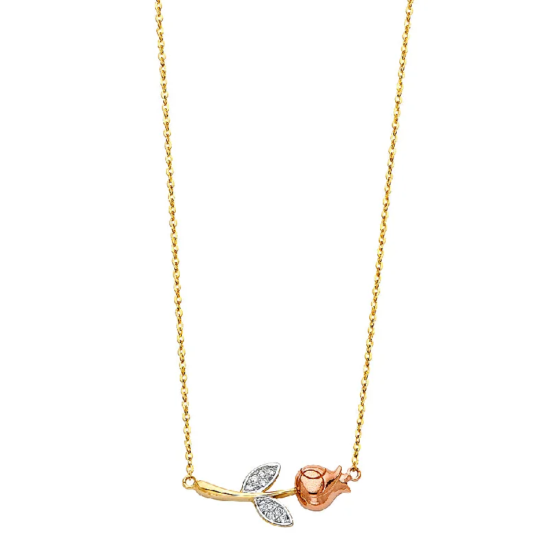 Layered Gold Necklaces For Bold Fashion-14K CZ FLOWER NECKLACE