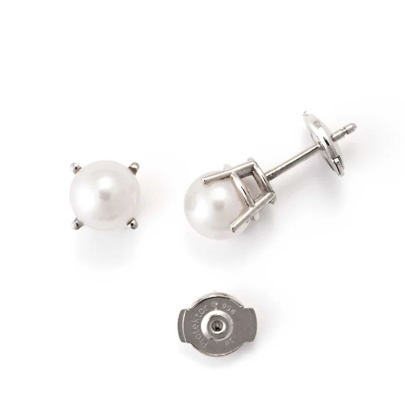 Classic Silver Earrings For Timeless Elegance-Pre-Owned Akoya Saltwater Cultured Pearl Earrings, Platinum