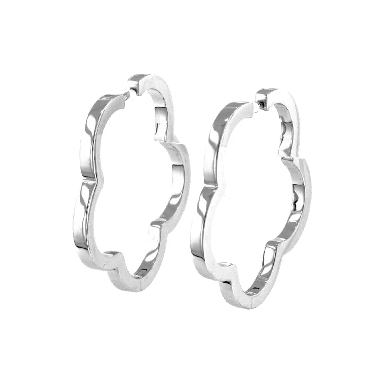 Cute Pearl Stud Earrings For Kids-Scalloped Hoop Earrings, 1.25 Inches, Sterling Silver