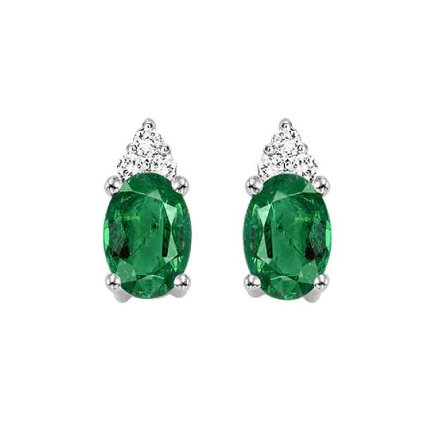 Unique Pearl Earrings For Timeless Elegance-10 Karat White Gold Oval Emerald Diamond Earrings