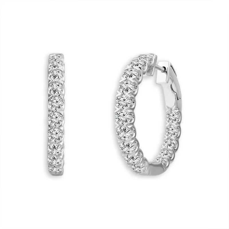 Bold Earrings For Fashionistas-2 1/2 Ctw Inside Out Diamond Hoop Earrings