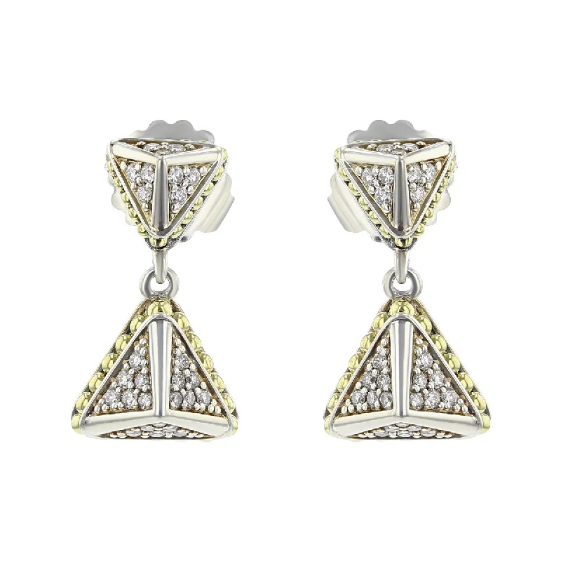 Stunning Crystal Earrings For Formal Events-Lagos Diamond Pyramid Drop Earrings in Sterling Silver and 18K Yellow Gold