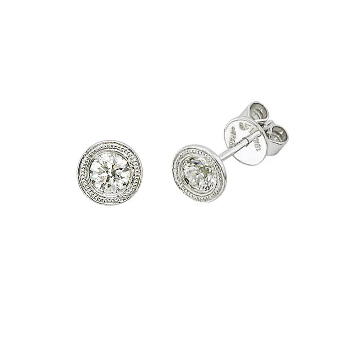 Geometric Drop Earrings For Modern Fashion-Bezel Set Diamond Stud Earrings, .33 Carat, 14K White Gold