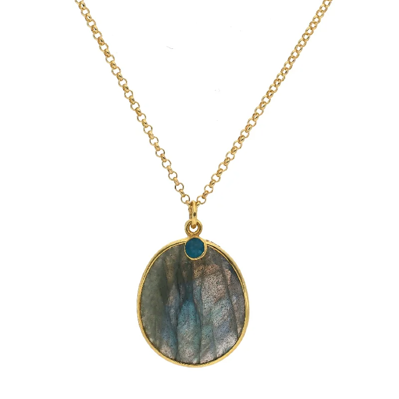 Elegant Chain Pendant Necklaces For Weddings-Jorge Revilla Spain Shade Labradorite Pendant with Apatite Gem 18K Gold Vermeil Necklace