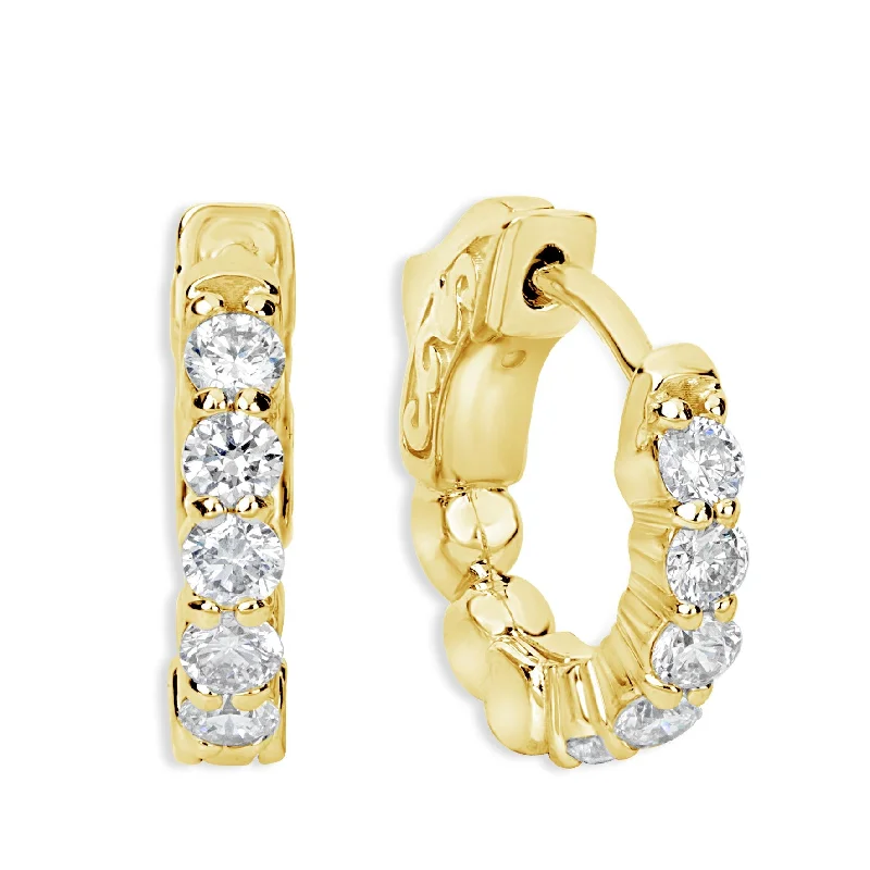 Elegant Earrings For Bridesmaids Gifts-14K Yellow Gold Huggie Hoop Earrings with 1ct of Diamonds