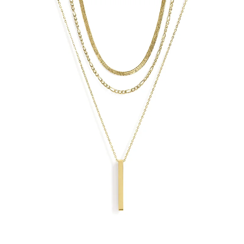 Layered Necklaces For Trendy Looks-45 pc 18K Gold PVD Vertical Bar Layered Necklace Set / BND0030