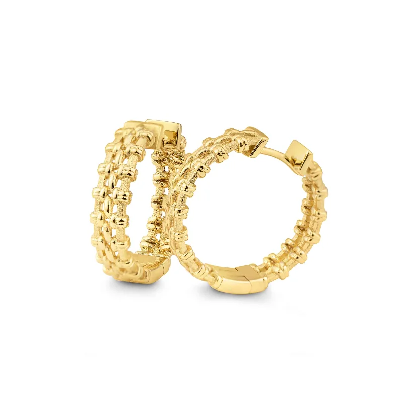 Creative Earrings For Artistic Expression-Woven Design Hoop Earrings, Yellow Gold Plated Silver