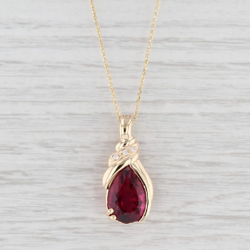 Classic Silver Pendant Necklaces For Formal Wear-5.67ctw Rubellite Diamond Teardrop Pendant Necklace 14k Gold 18" Cable Chain