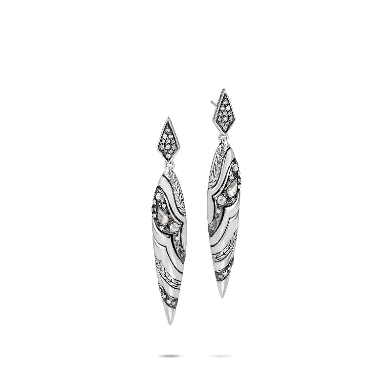 Large Statement Earrings For Fashionistas-Lahar Silver White and Grey Diamond Pave Marquise Drop Earrings